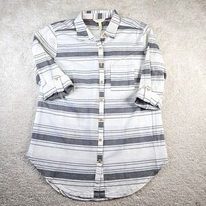 Womens Matilda Jane Joanna Gaines Tunic Top Gray White Striped Button Down Small